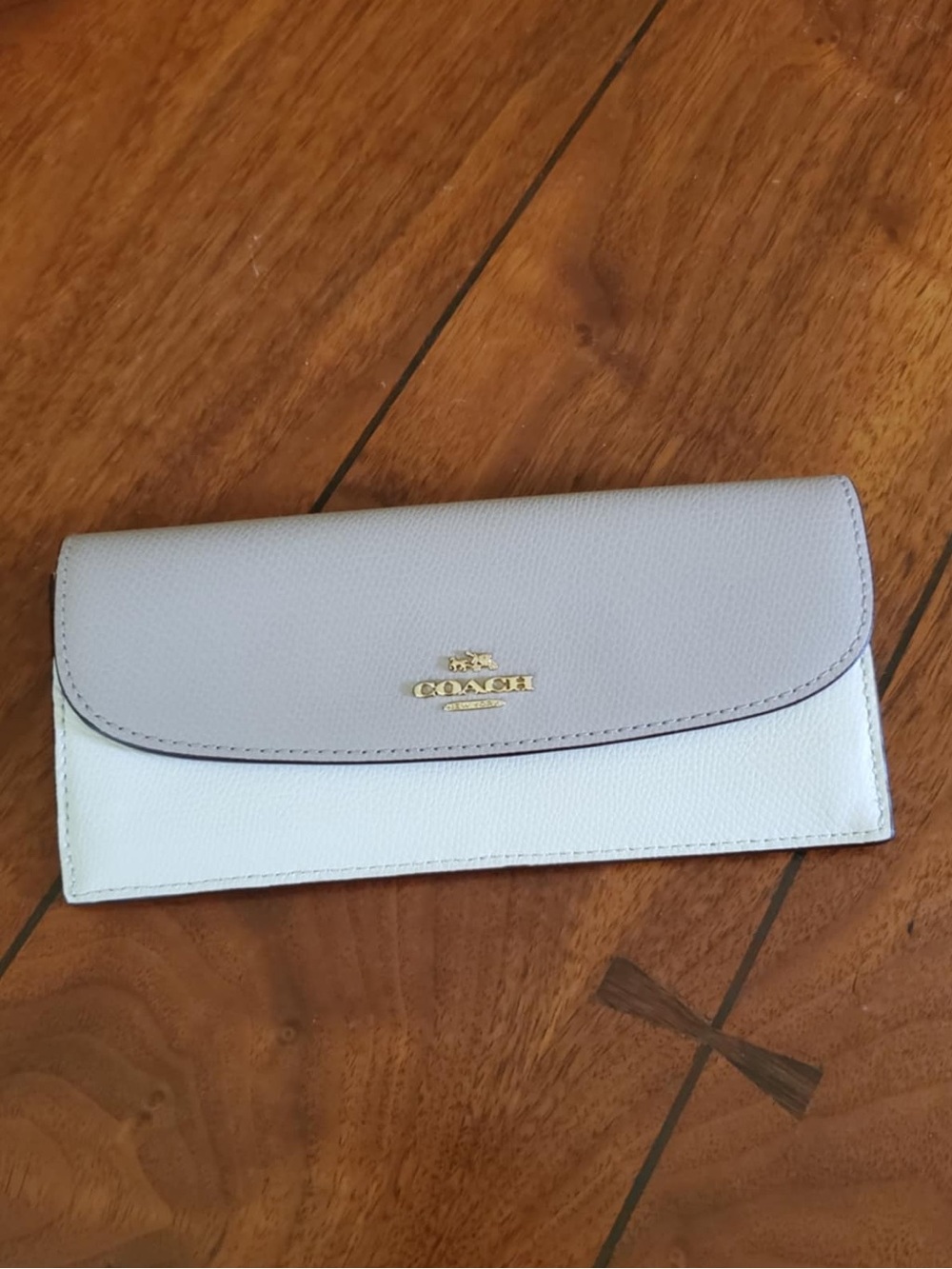 Coach Taupe/Cream  Leather Slim Envelope Continental Wallet F52845